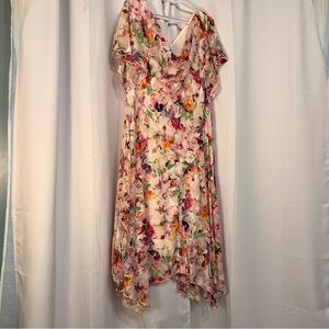 Plus Size 18W Short Sleeve Cowl Neck Floral Print Chiffon A-Line Dress midi